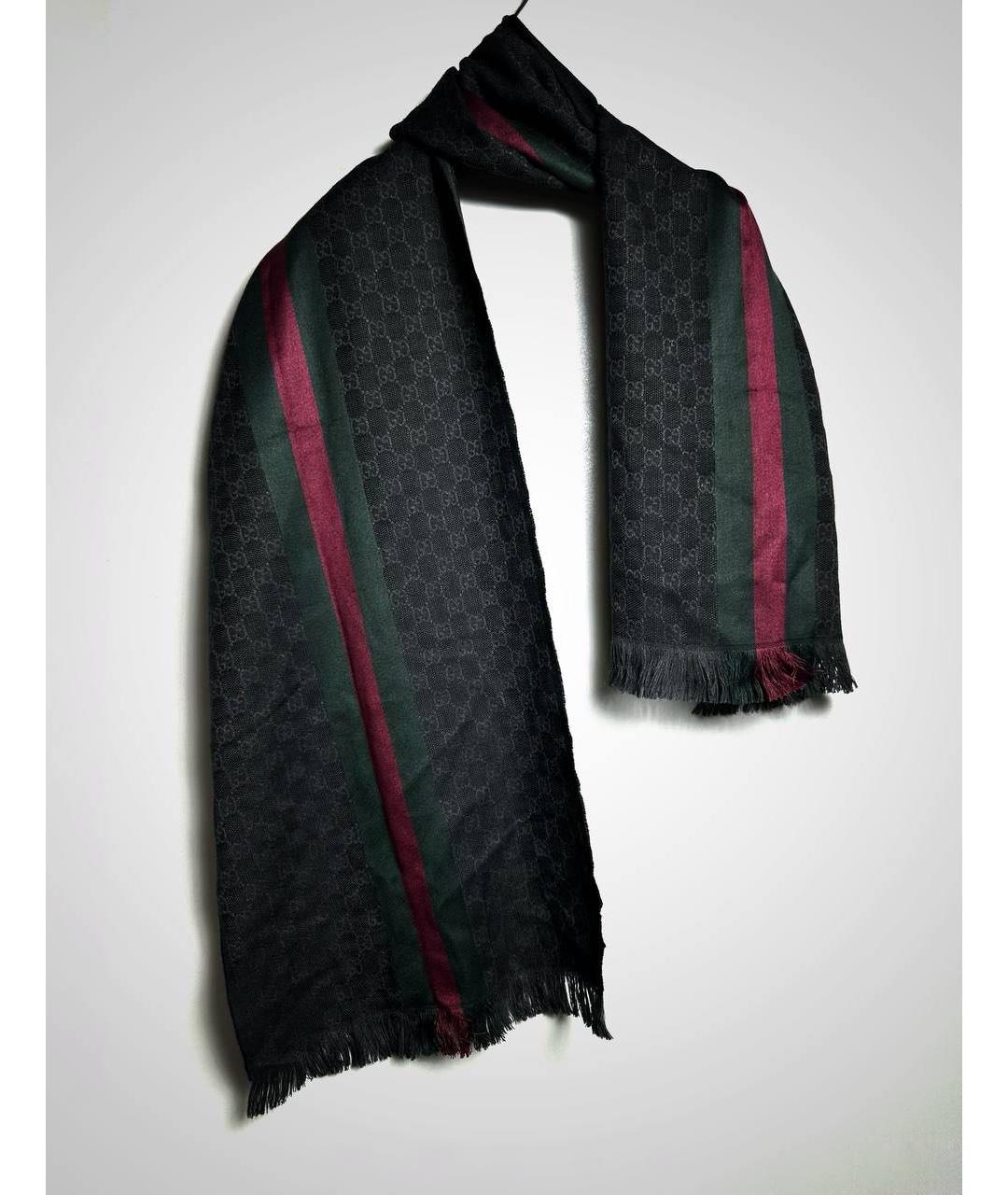 GUCCI Черный шерстяной шарф, фото 4