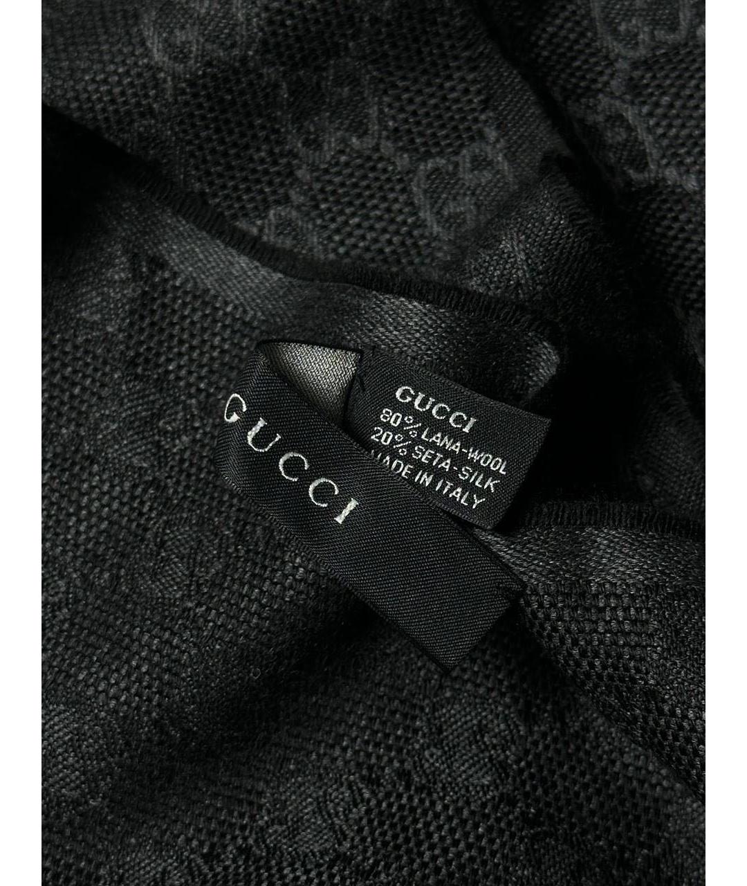 GUCCI Черный шерстяной шарф, фото 2