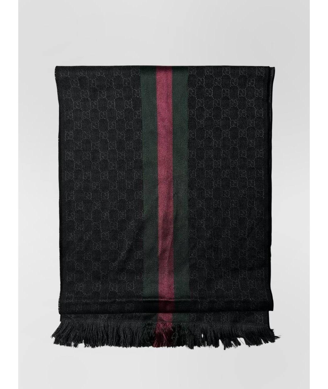 GUCCI Черный шерстяной шарф, фото 5
