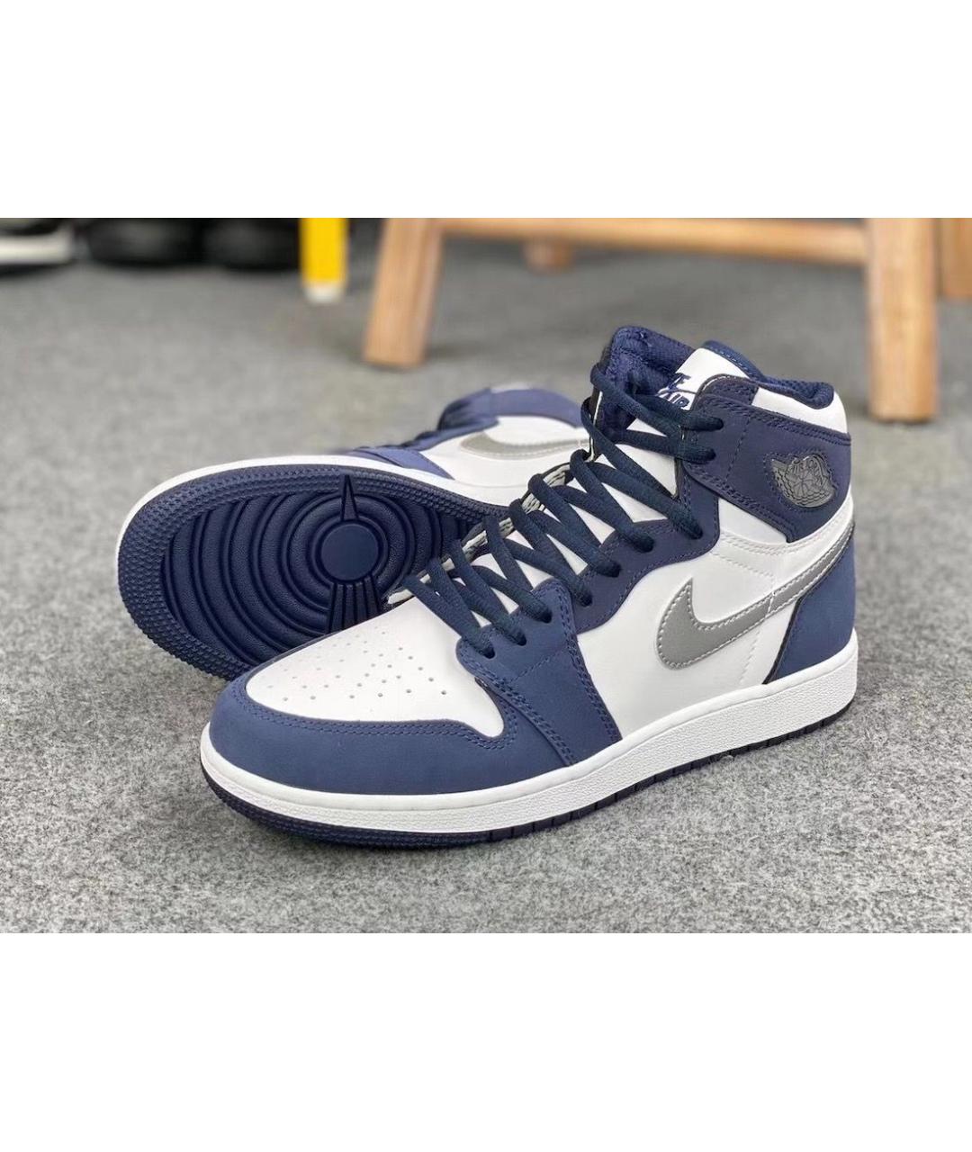 NIKE Темно-синие кожаные высокие кроссовки / кеды, фото 3
