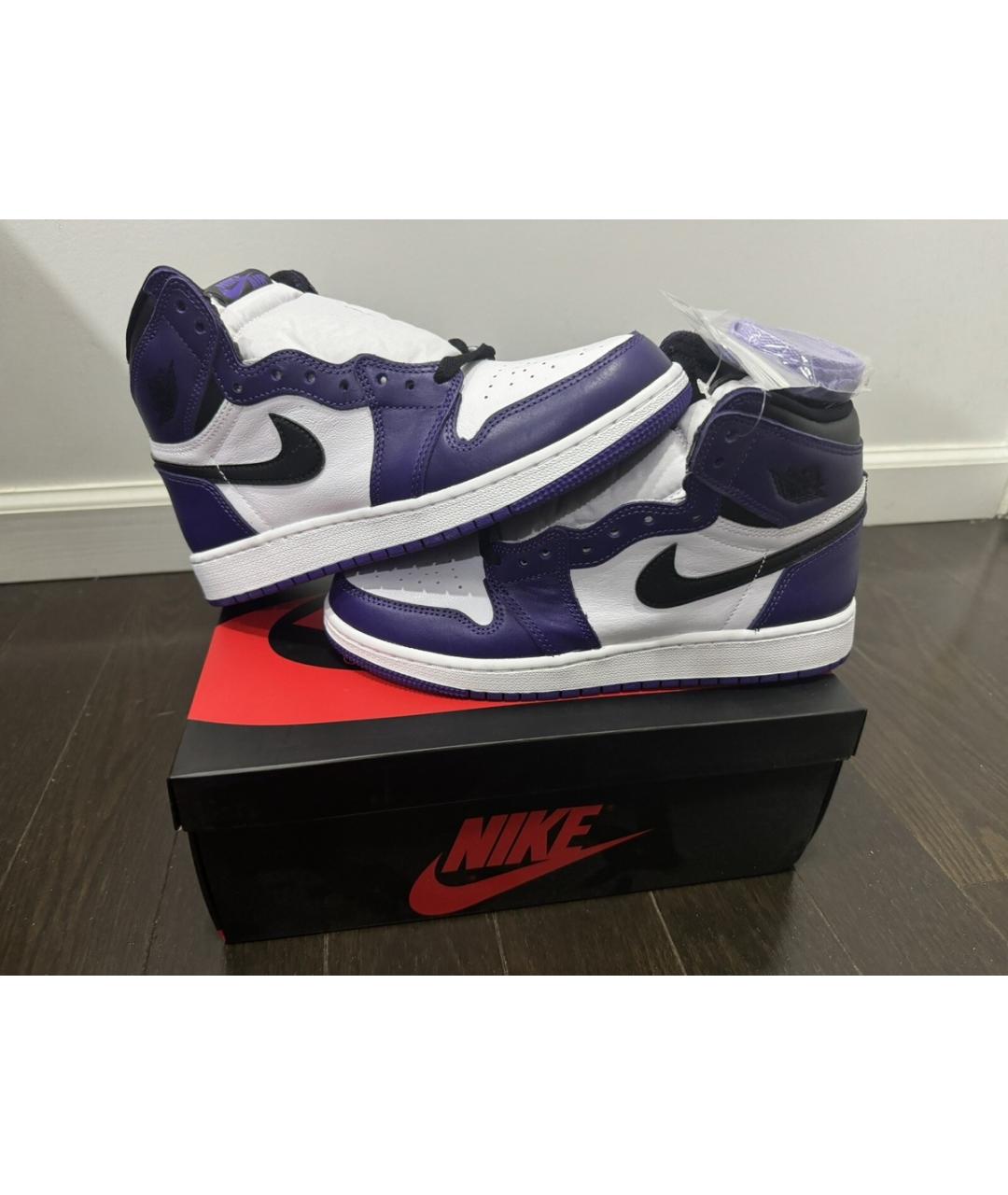 NIKE Фиолетовые кожаные высокие кроссовки / кеды, фото 2