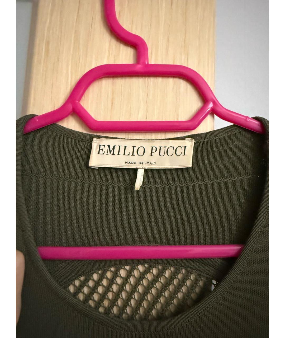 EMILIO PUCCI Хаки вискозное повседневное платье, фото 3