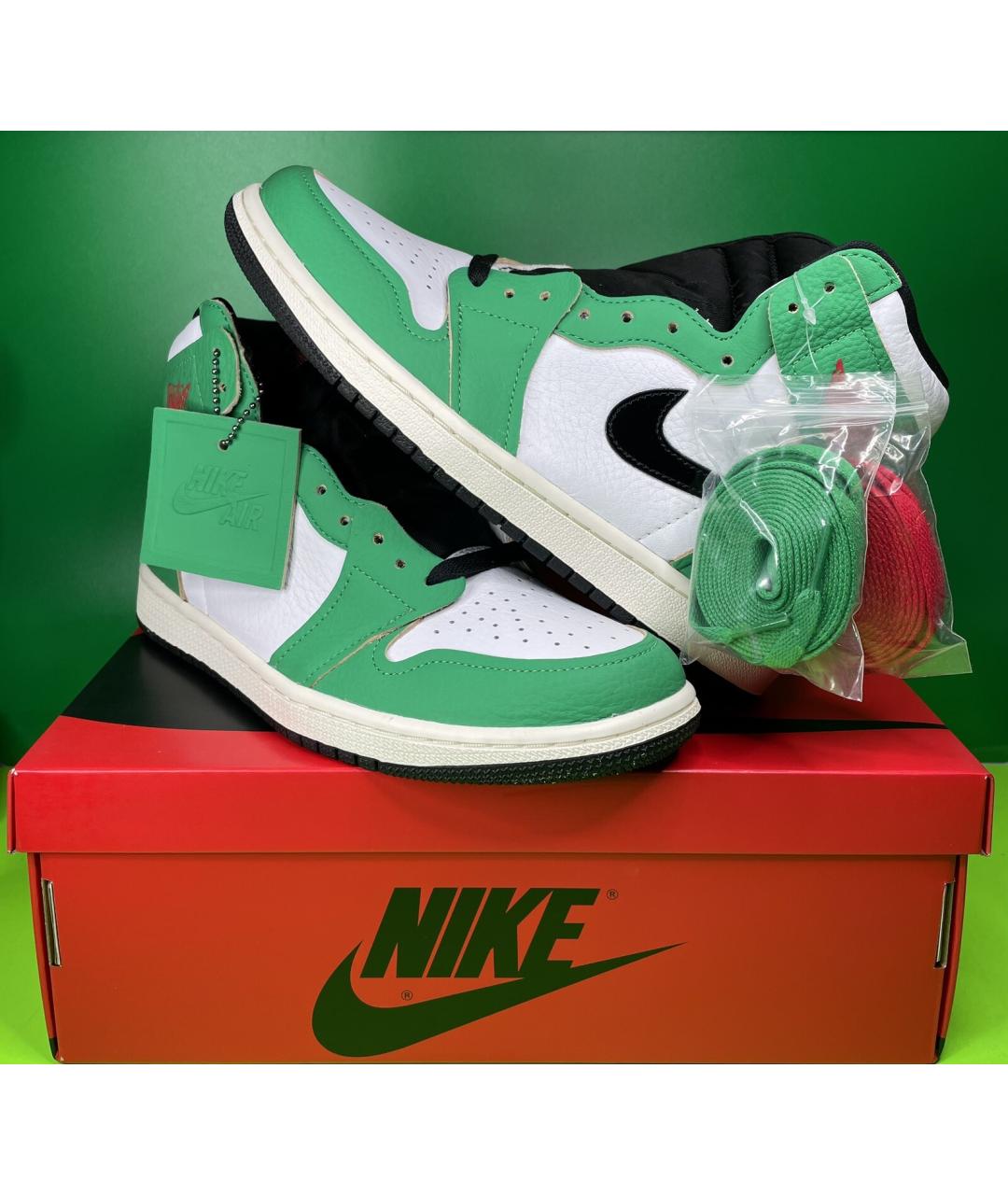 NIKE Зеленые кожаные высокие кроссовки / кеды, фото 4