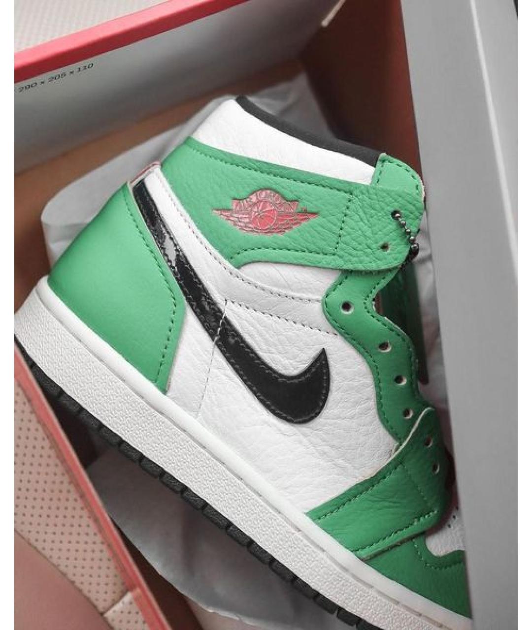 NIKE Зеленые кожаные высокие кроссовки / кеды, фото 3
