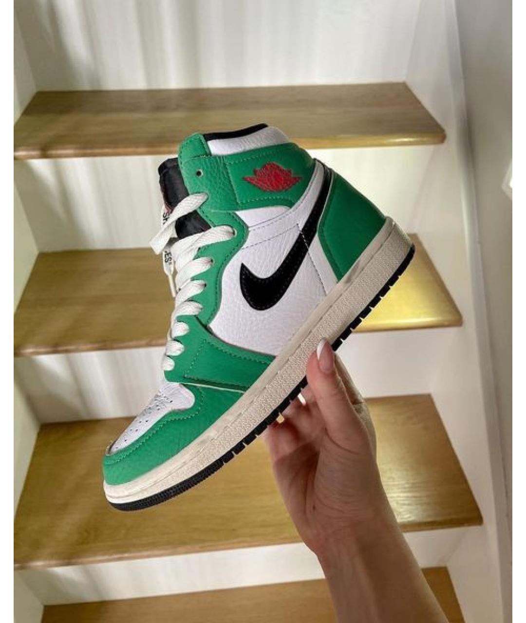 NIKE Зеленые кожаные высокие кроссовки / кеды, фото 2