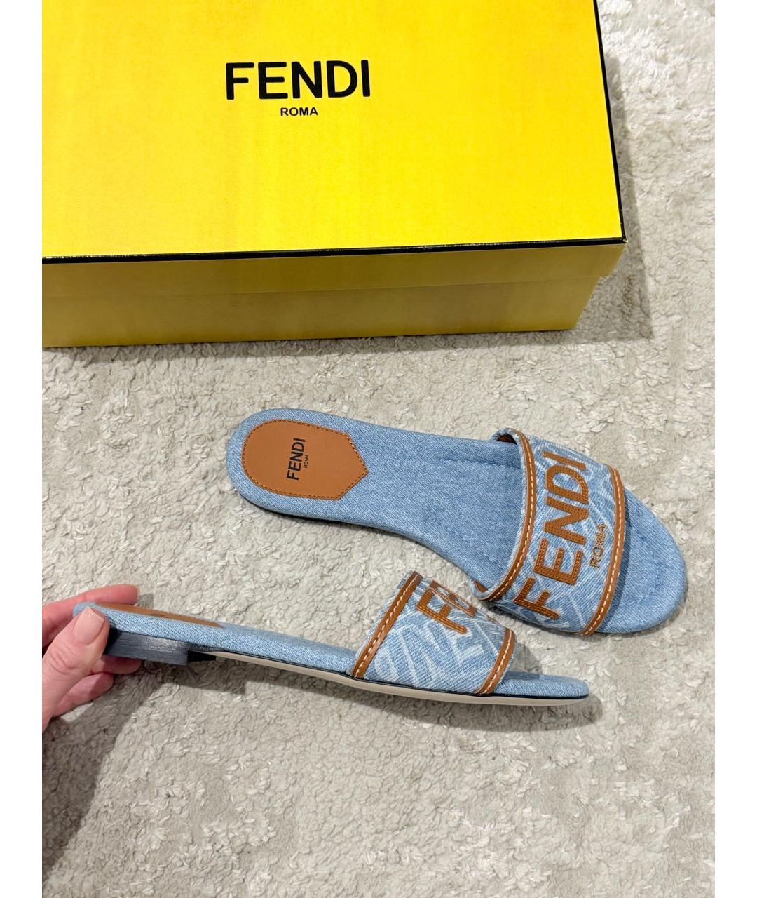 FENDI Синие текстильные шлепанцы, фото 8