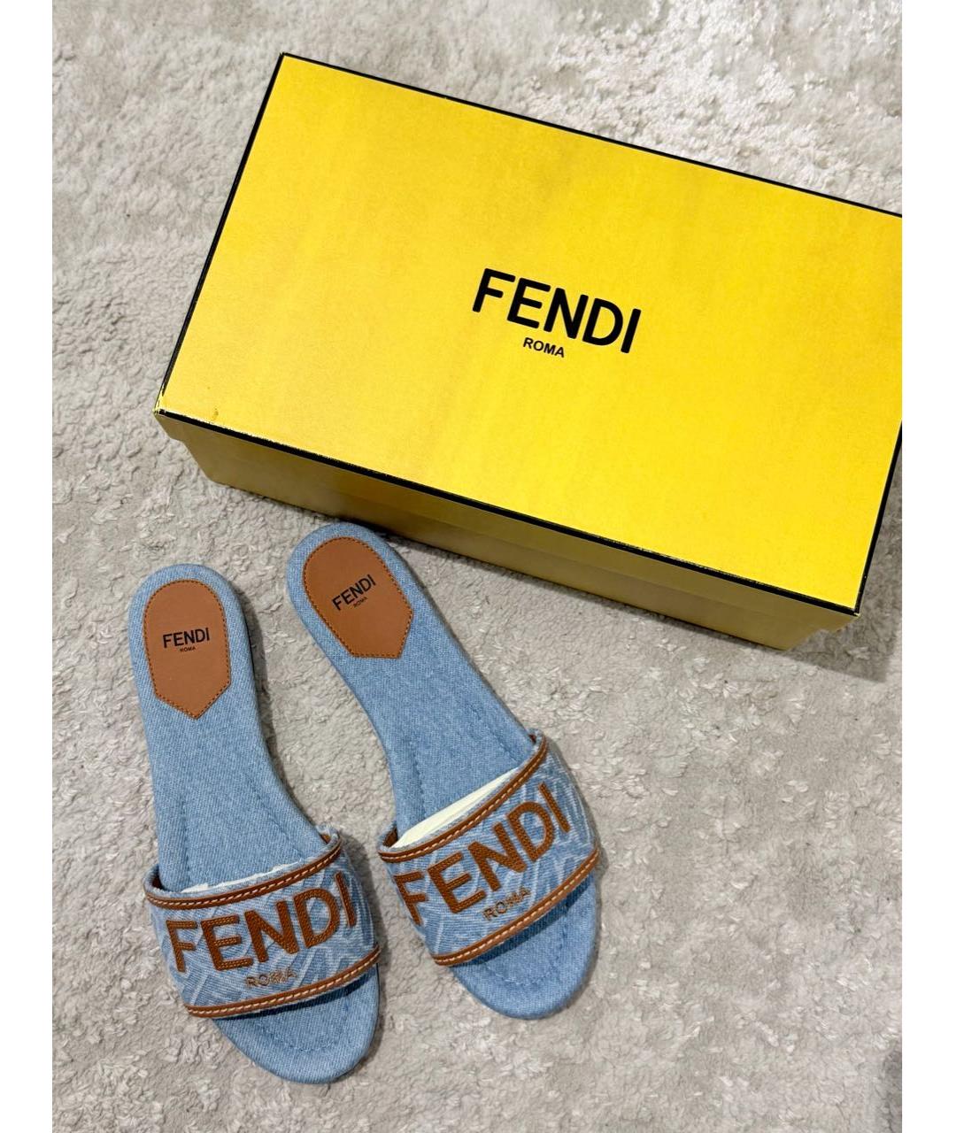 FENDI Синие текстильные шлепанцы, фото 3