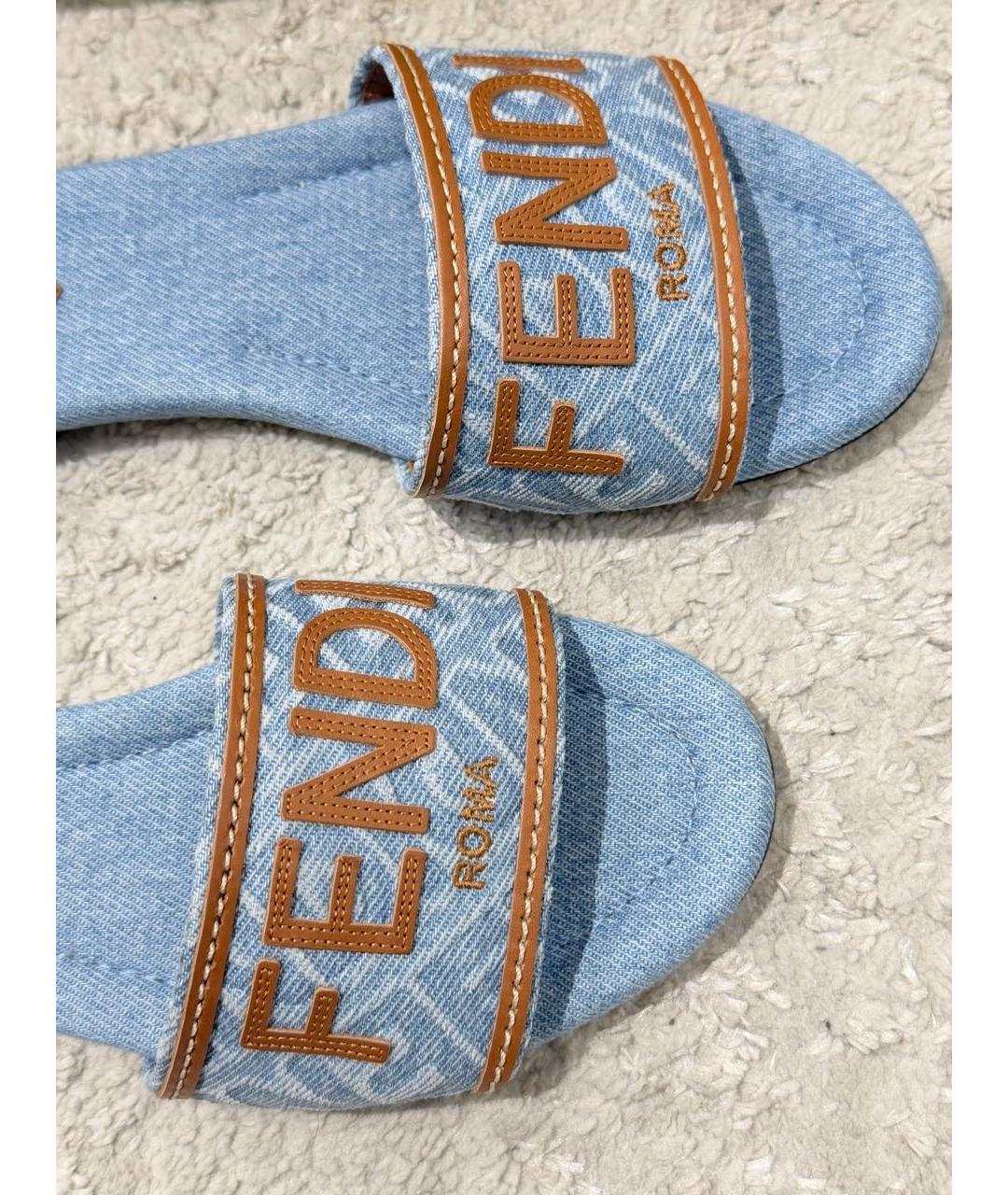 FENDI Синие текстильные шлепанцы, фото 4