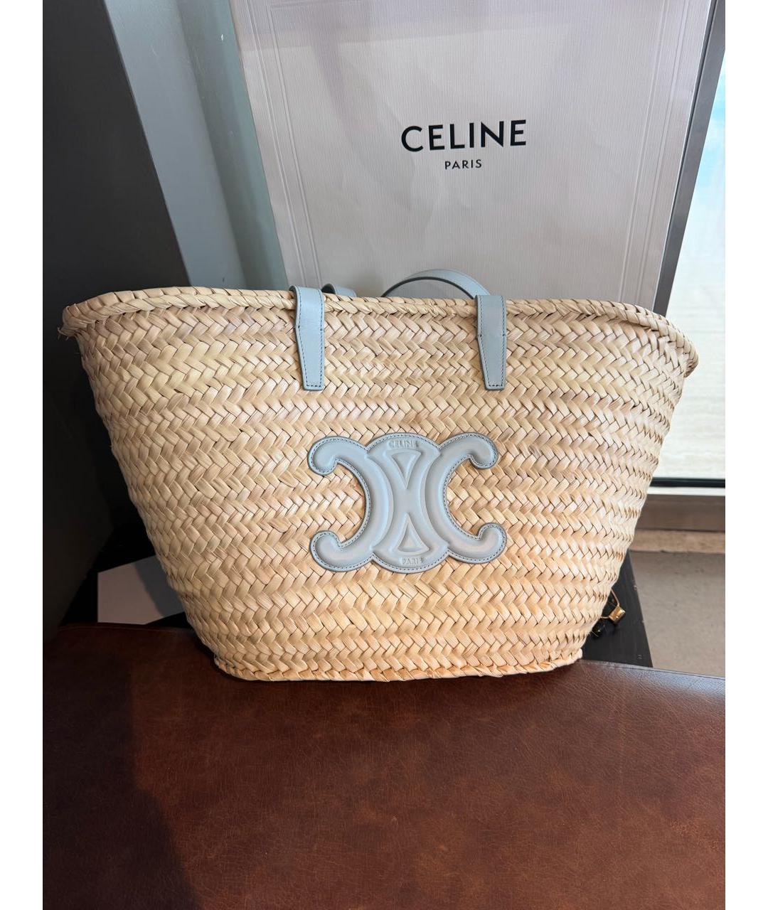 CELINE Бежевая плетеная пляжная сумка, фото 7