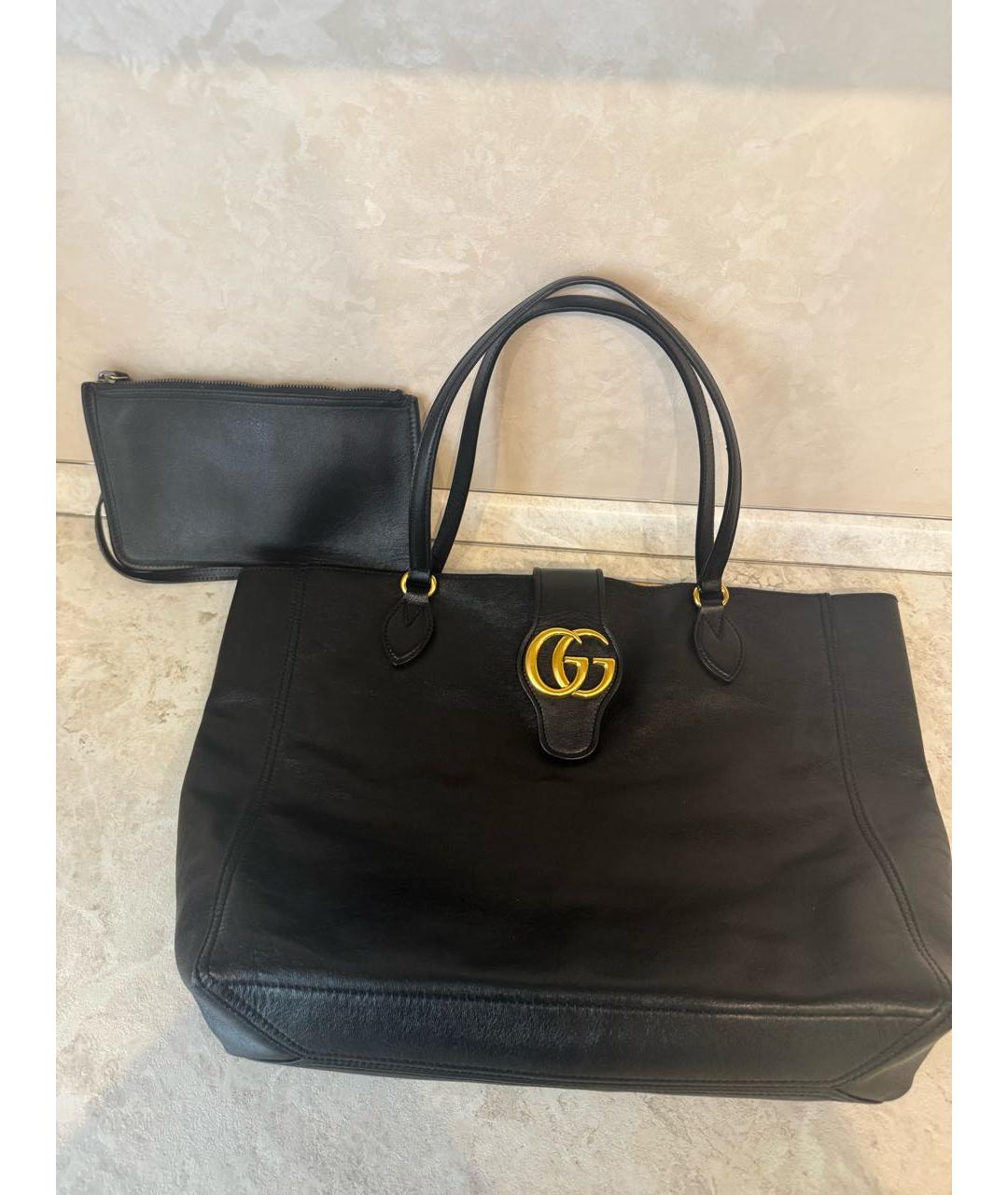 GUCCI Черная кожаная сумка тоут, фото 3