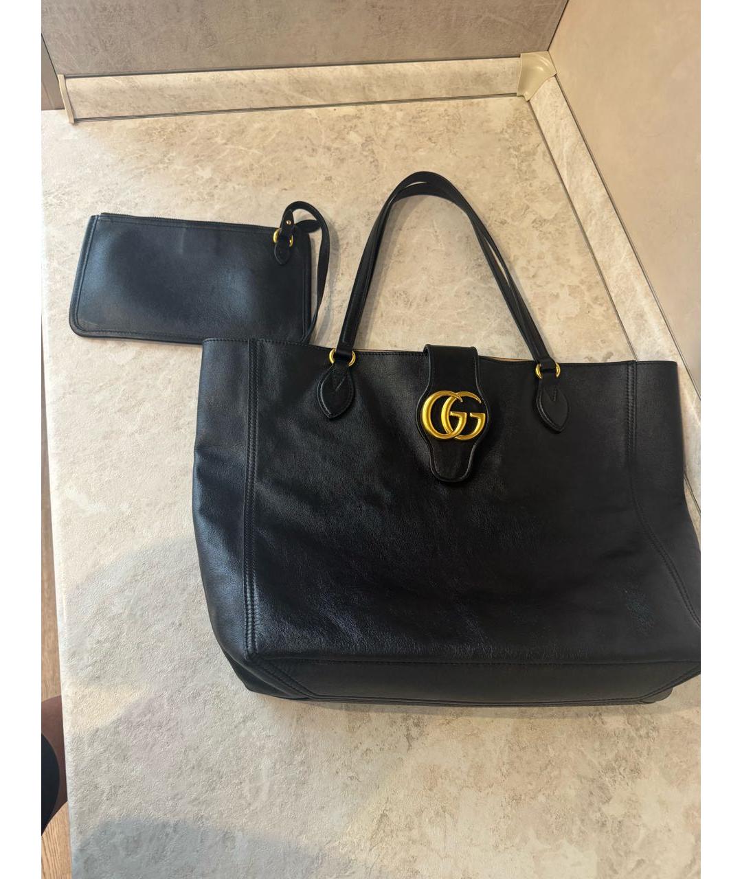GUCCI Черная кожаная сумка тоут, фото 7