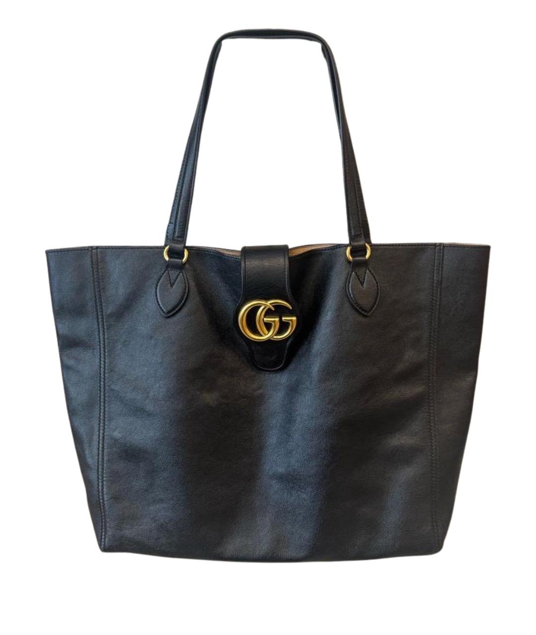 GUCCI Черная кожаная сумка тоут, фото 1