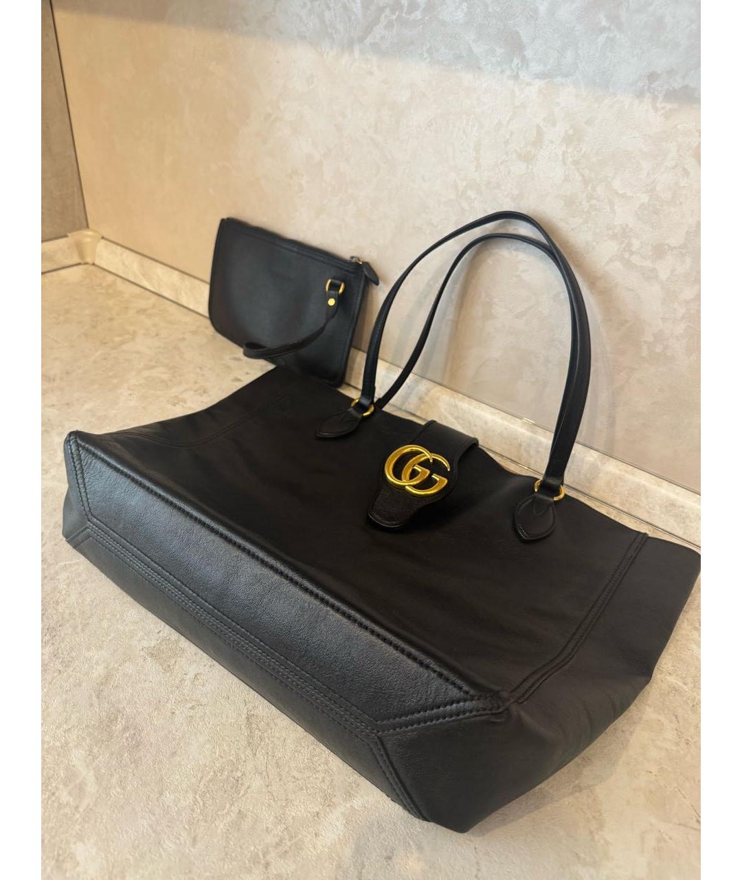 GUCCI Черная кожаная сумка тоут, фото 2