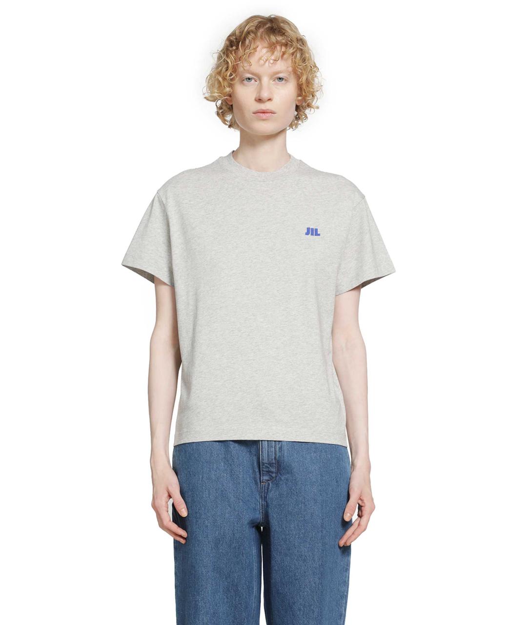 JIL SANDER Серая хлопковая футболка, фото 3