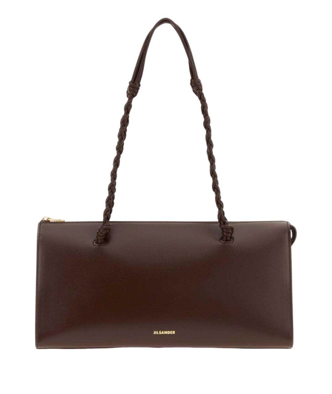 JIL SANDER Коричневая кожаная сумка с короткими ручками, фото 3