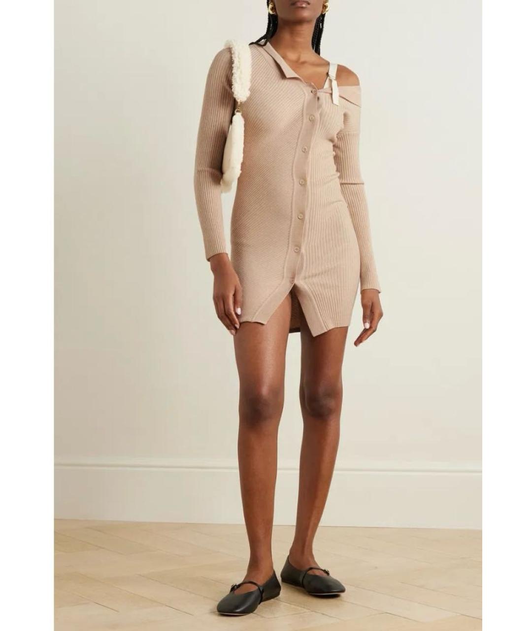 JACQUEMUS Бежевое шерстяное повседневное платье, фото 7