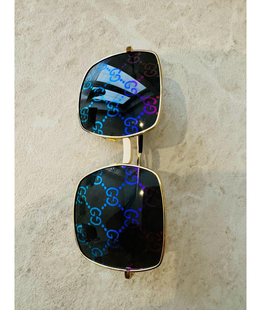 GUCCI Золотые металлические солнцезащитные очки, фото 5