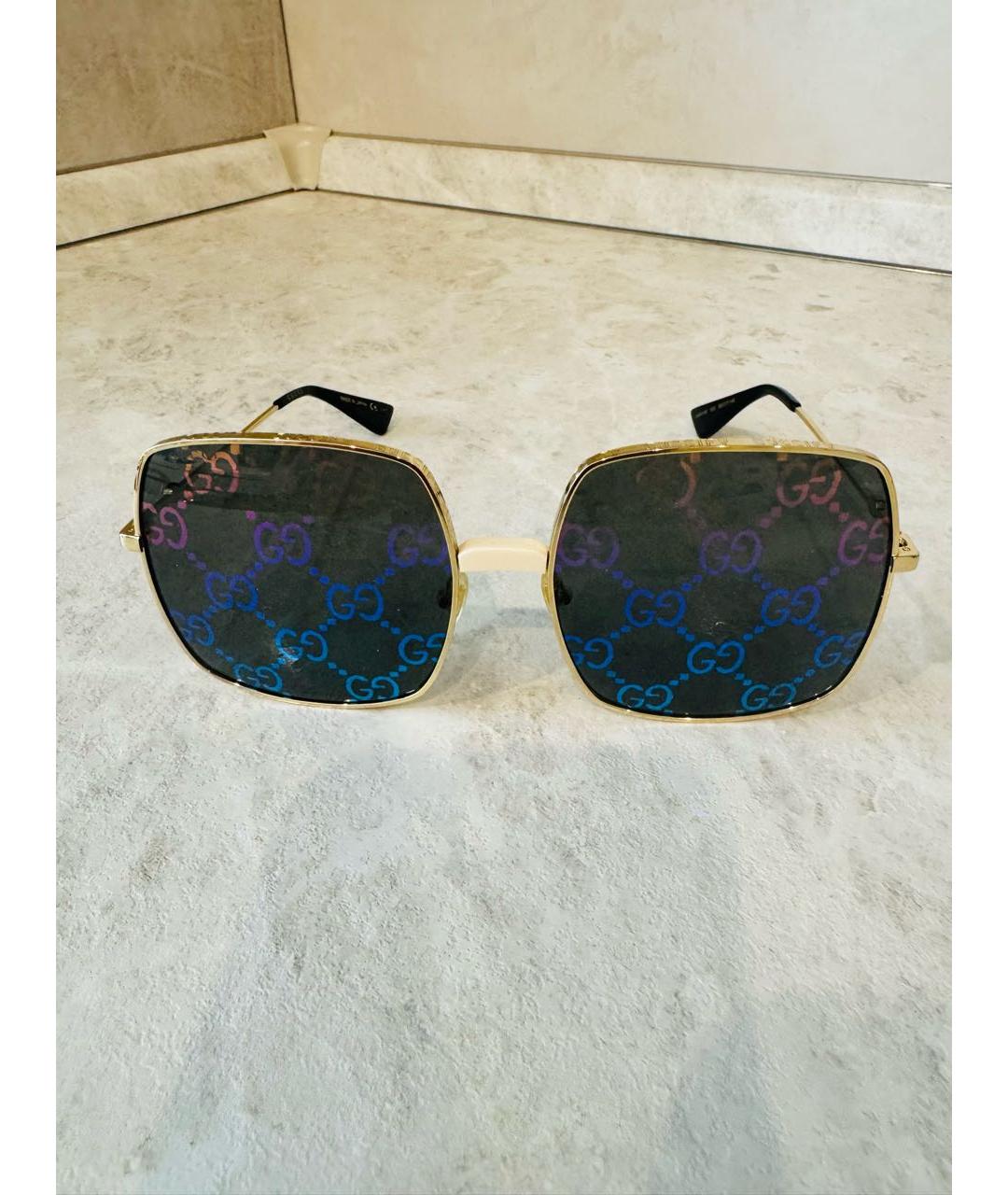 GUCCI Золотые металлические солнцезащитные очки, фото 3