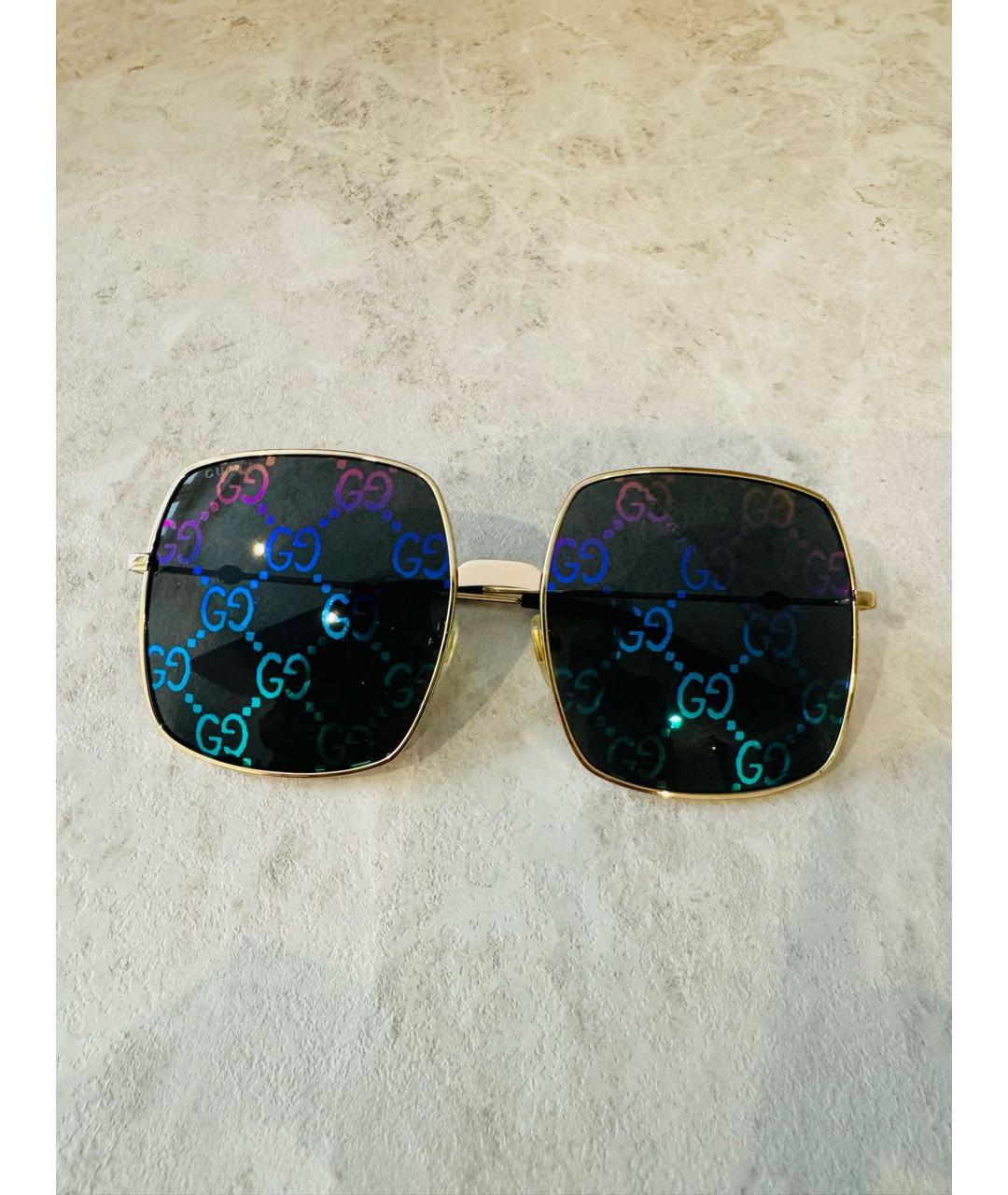 GUCCI Золотые металлические солнцезащитные очки, фото 7