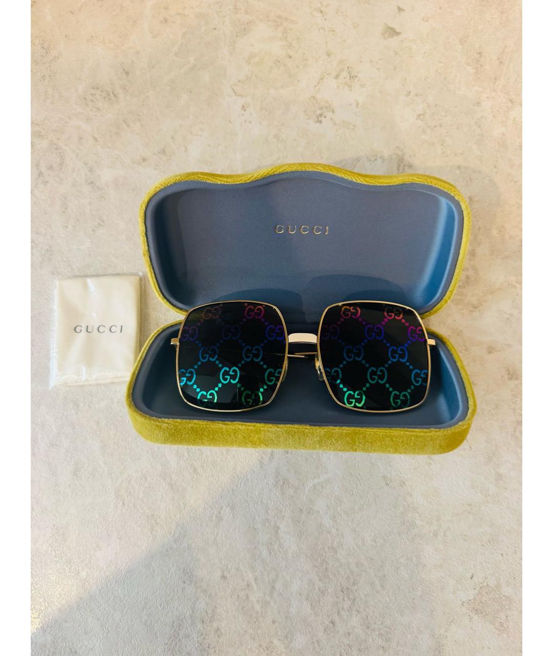 GUCCI Золотые металлические солнцезащитные очки, фото 4