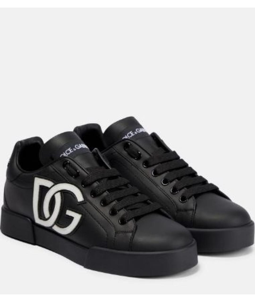 DOLCE&GABBANA Черные кожаные кеды, фото 2
