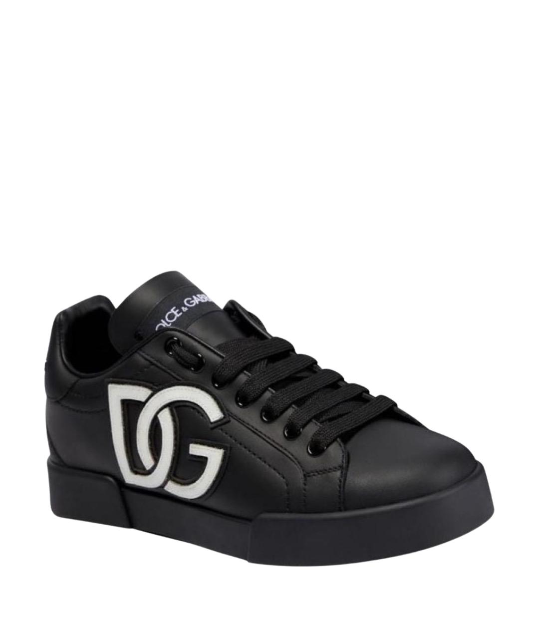 DOLCE&GABBANA Черные кожаные кеды, фото 1