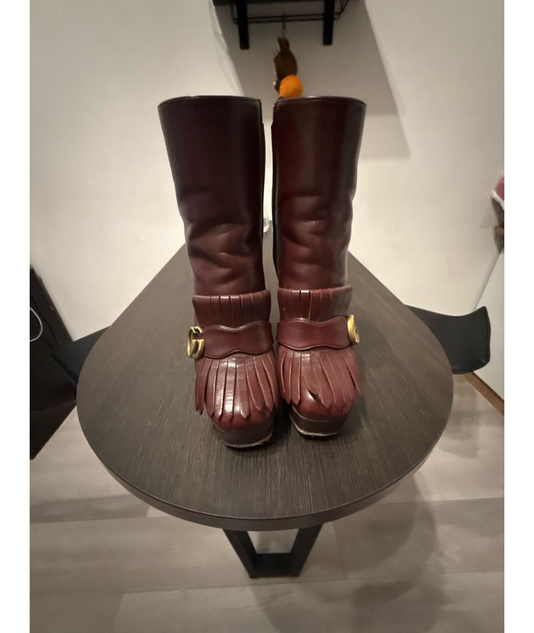 GUCCI Бордовые кожаные ботильоны, фото 2