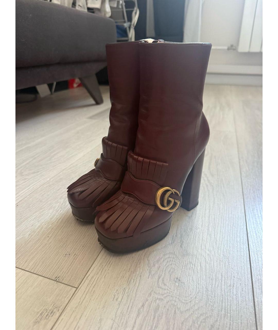 GUCCI Бордовые кожаные ботильоны, фото 7