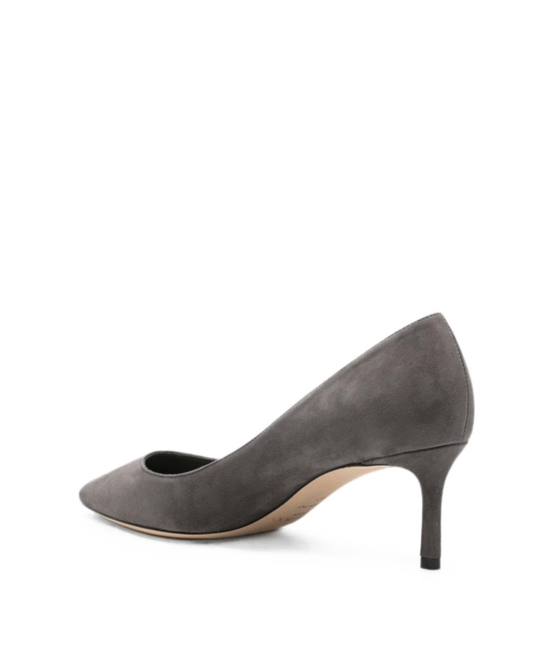 JIMMY CHOO Серые замшевые лодочки на низком каблуке, фото 4