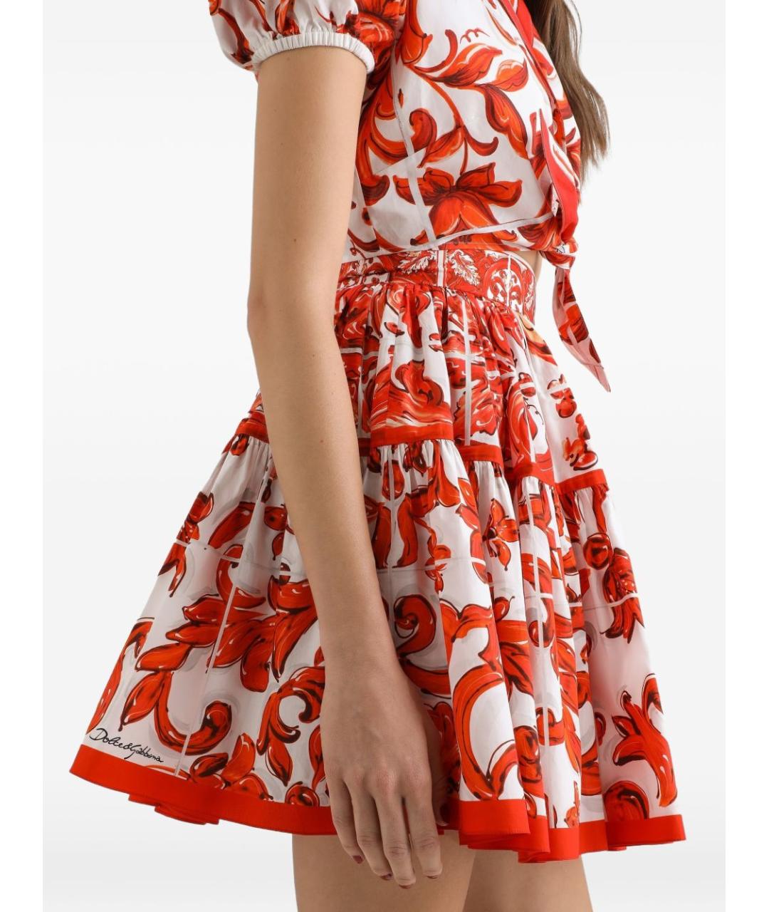 DOLCE&GABBANA Оранжевая хлопковая юбка миди, фото 2