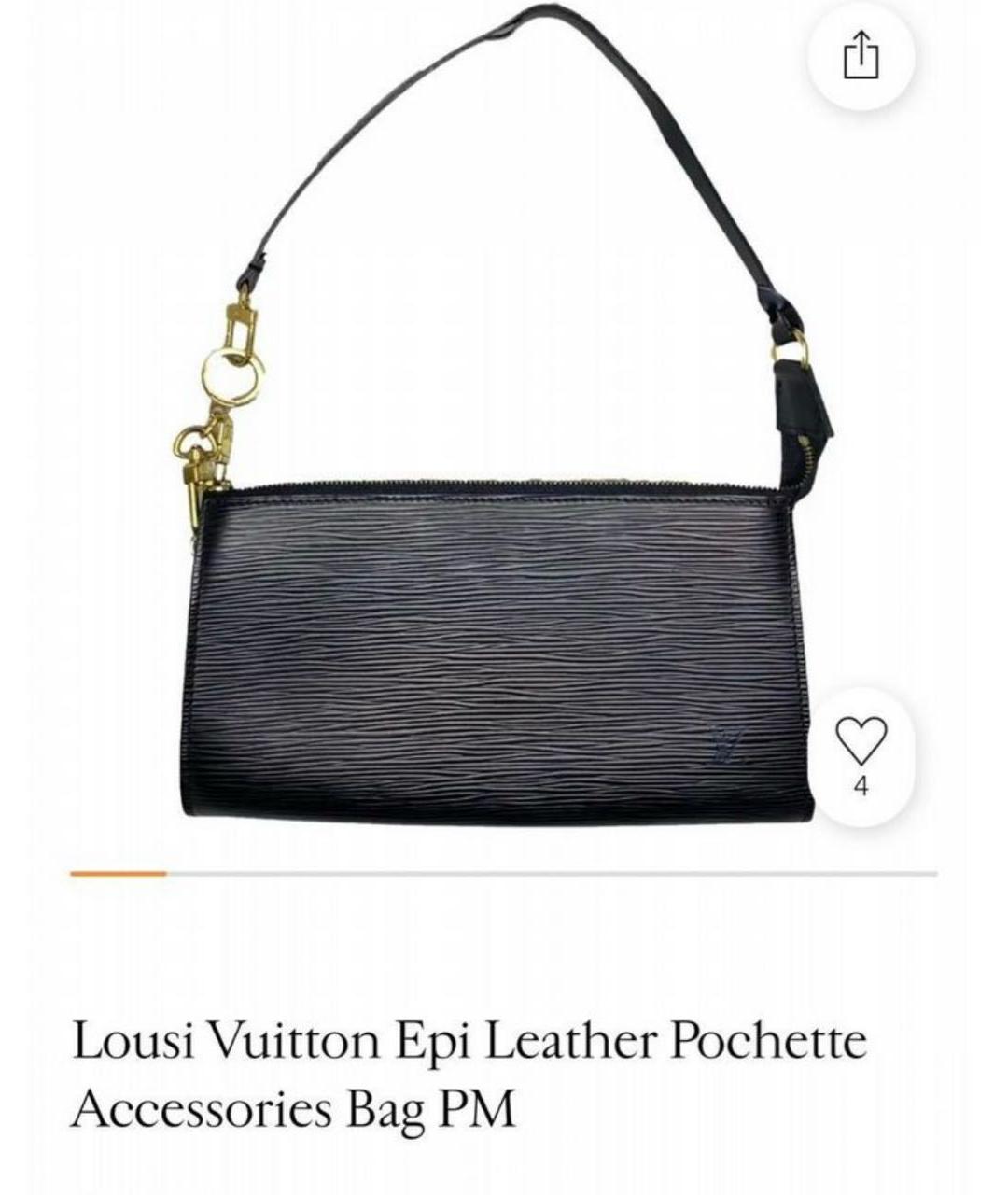 LOUIS VUITTON Черная кожаная сумка с короткими ручками, фото 5