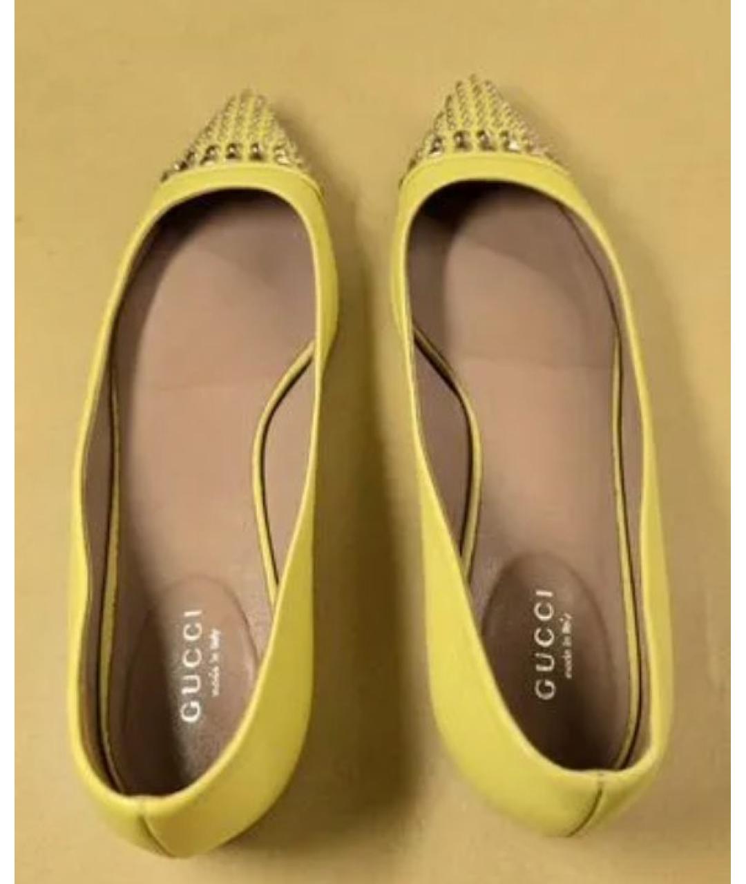 GUCCI Желтые кожаные балетки, фото 3