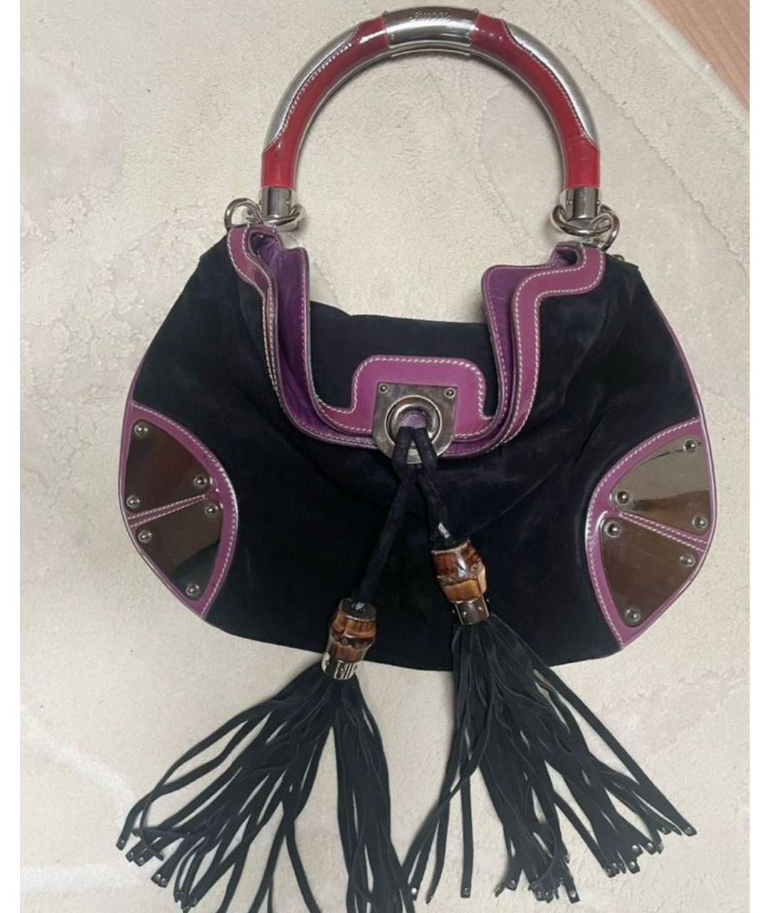 GUCCI Черная замшевая сумка с короткими ручками, фото 4