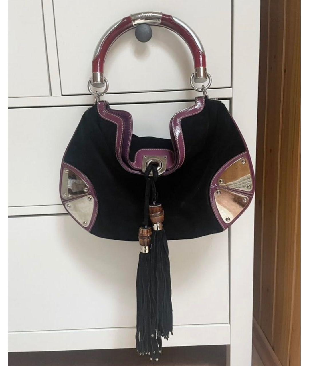 GUCCI Черная замшевая сумка с короткими ручками, фото 5