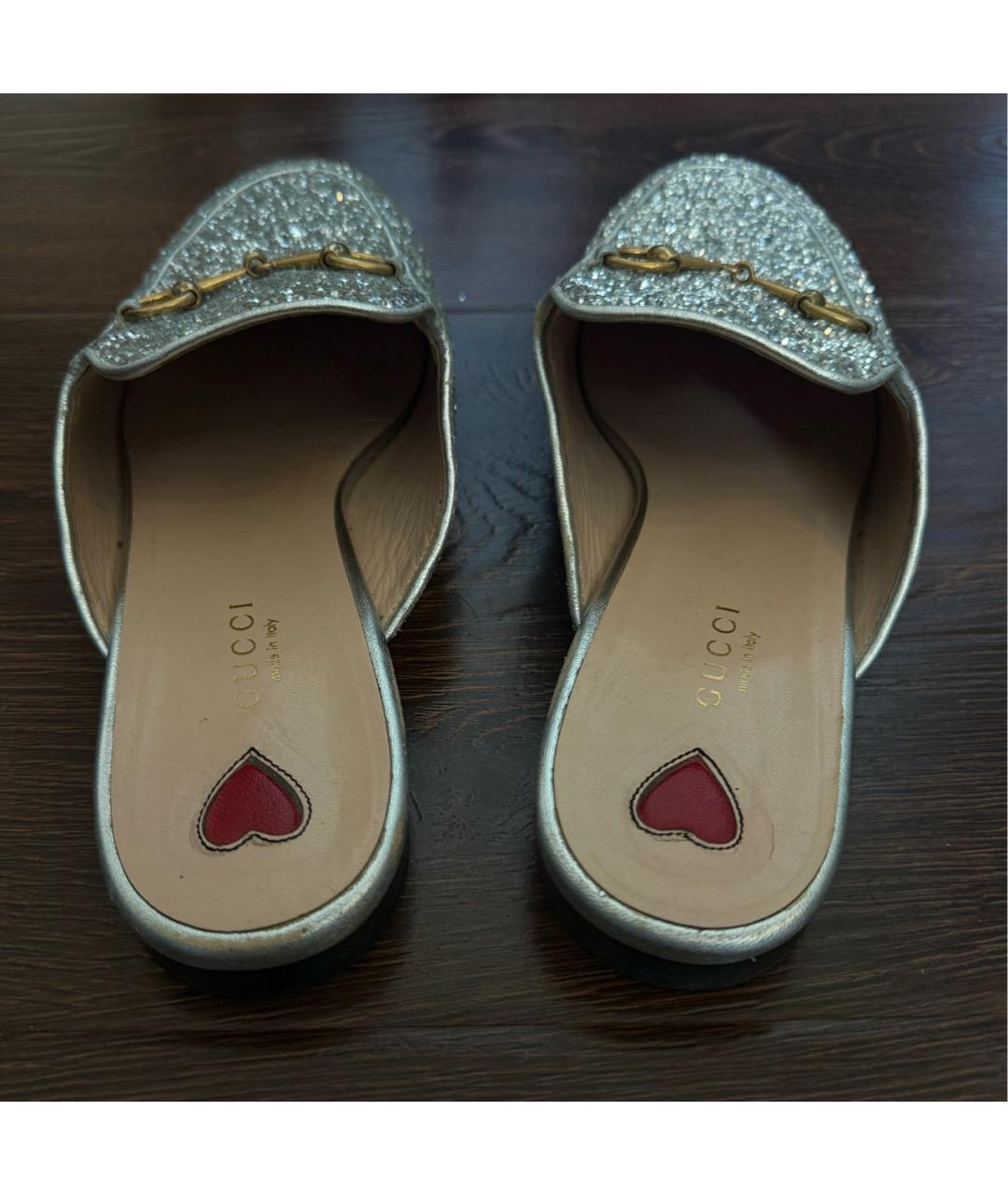 GUCCI Серебряные кожаные мюли, фото 4
