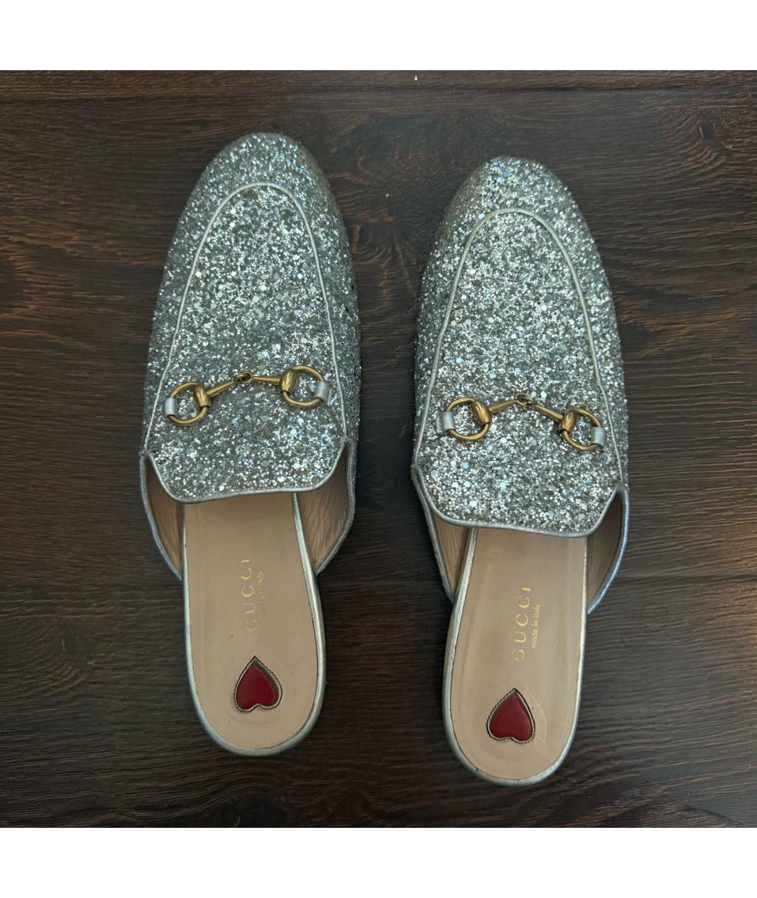 GUCCI Серебряные кожаные мюли, фото 3