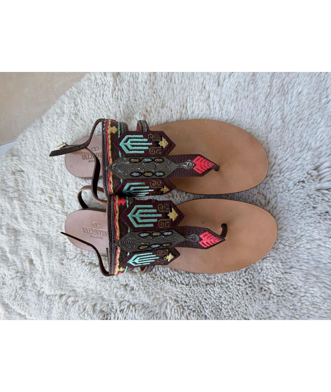 VALENTINO Коричневые кожаные босоножки, фото 2