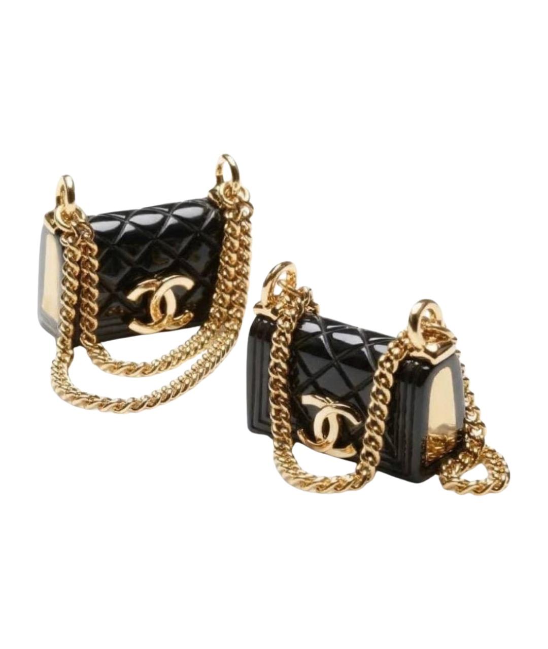 CHANEL Черные пластиковые серьги, фото 1