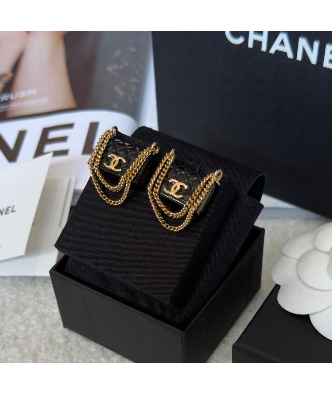 CHANEL Черные пластиковые серьги, фото 3
