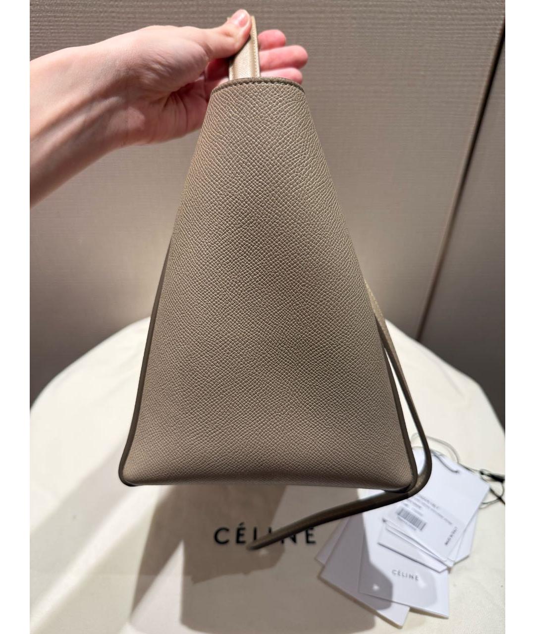 CELINE Бежевая кожаная сумка тоут, фото 4