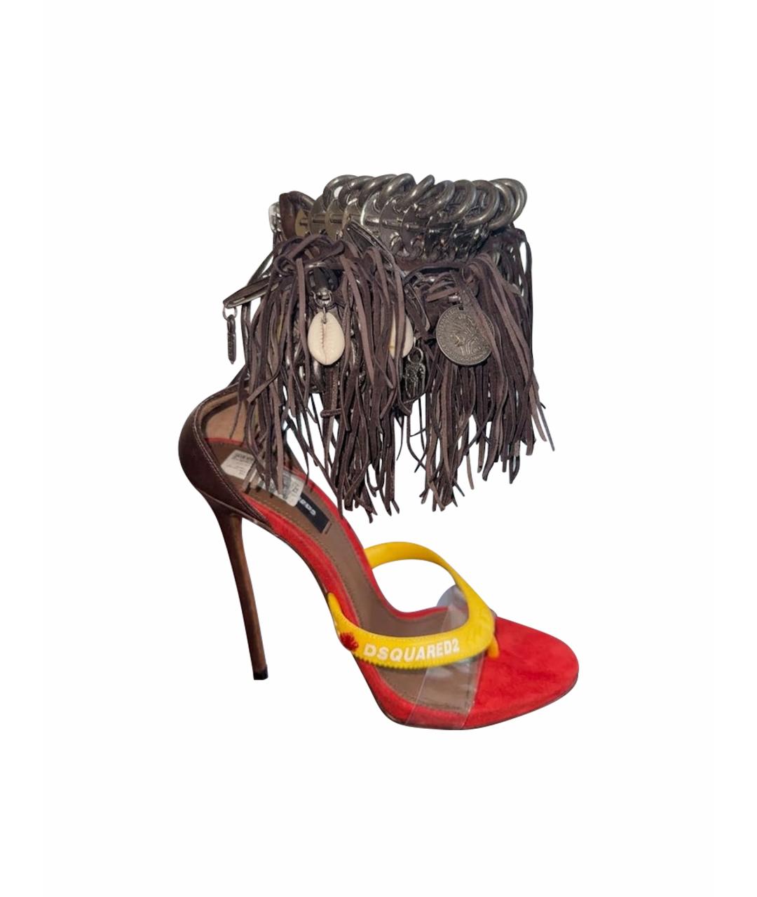 DSQUARED2 Красные кожаные босоножки, фото 1