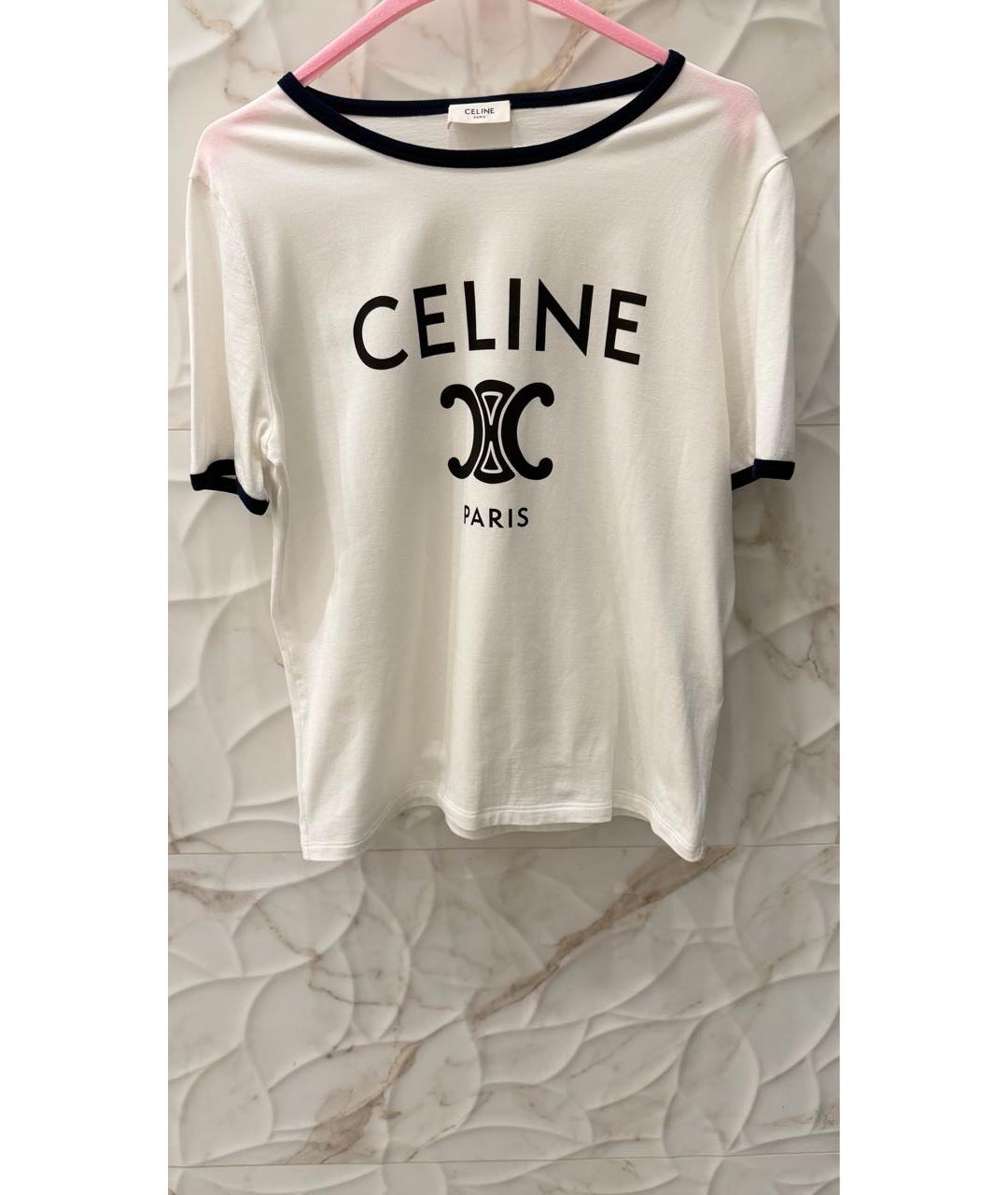 CELINE Белая хлопковая футболка, фото 7