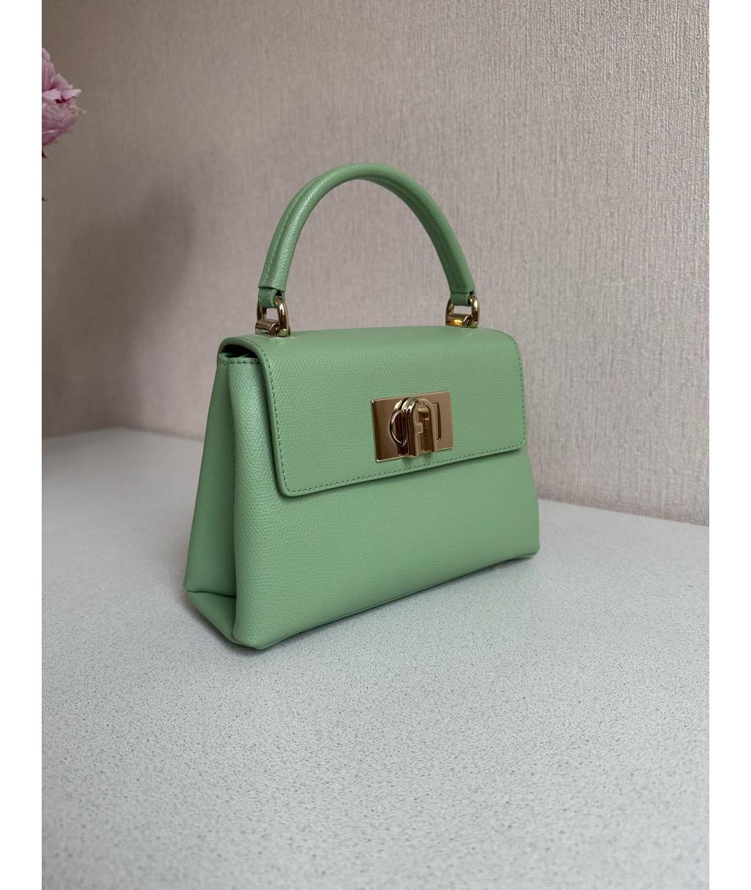 FURLA Салатовая кожаная сумка с короткими ручками, фото 4
