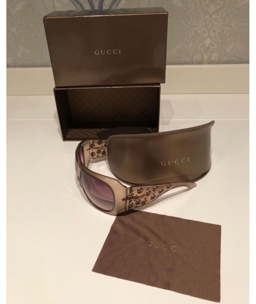 GUCCI Бежевые пластиковые солнцезащитные очки, фото 2