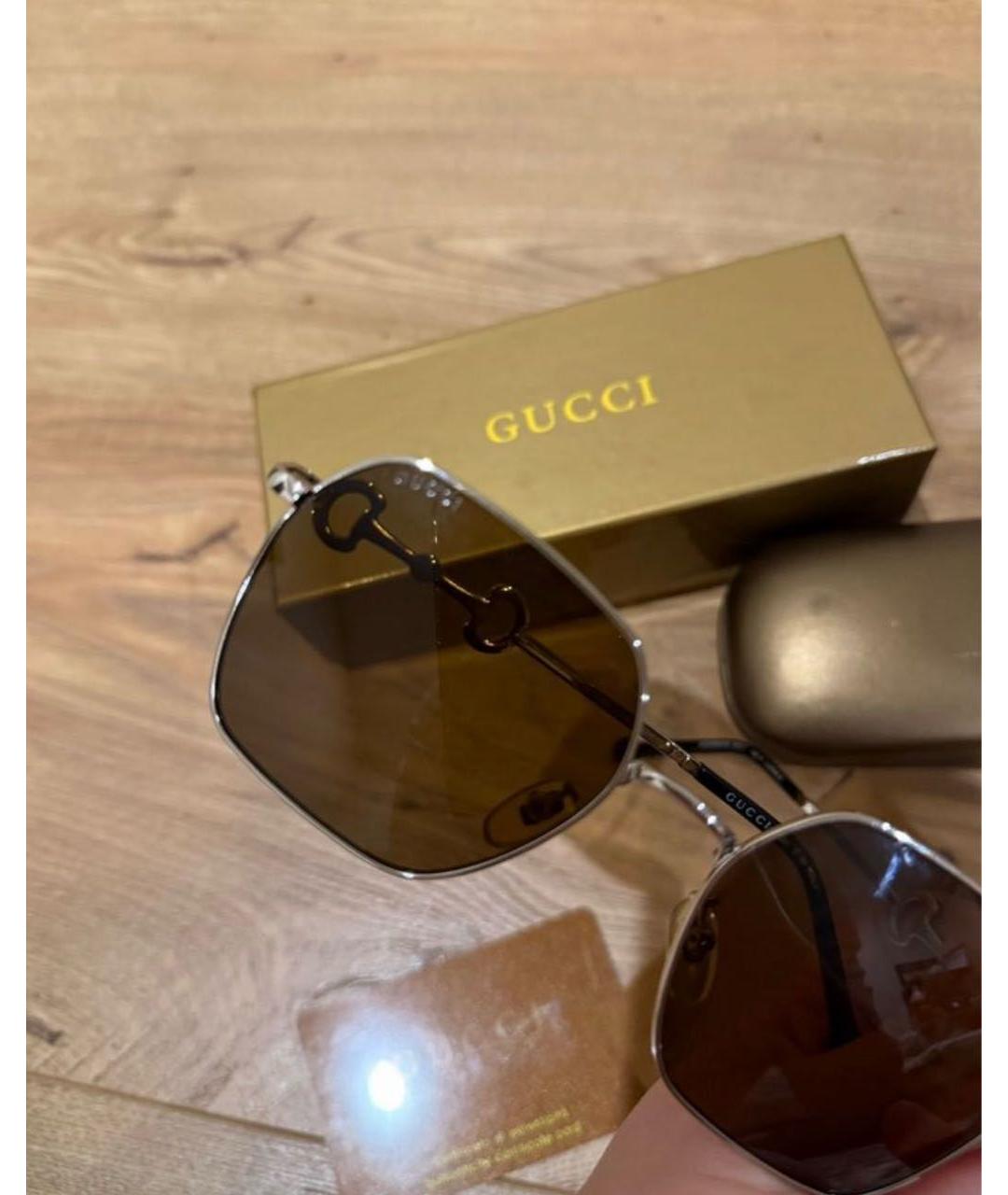 GUCCI Серебряные металлические солнцезащитные очки, фото 2