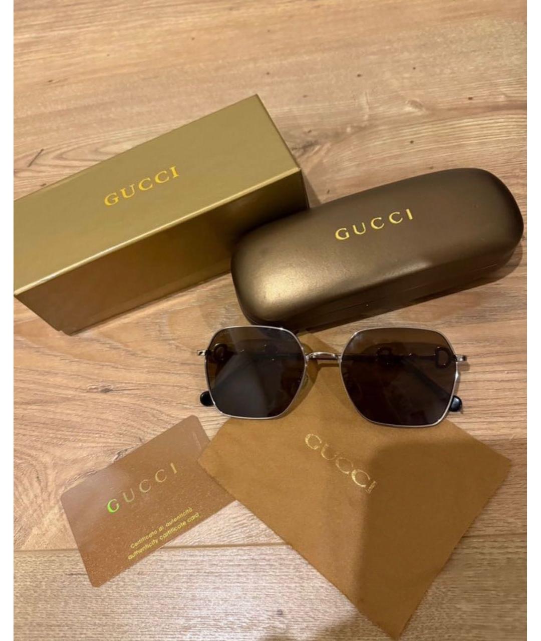 GUCCI Серебряные металлические солнцезащитные очки, фото 7