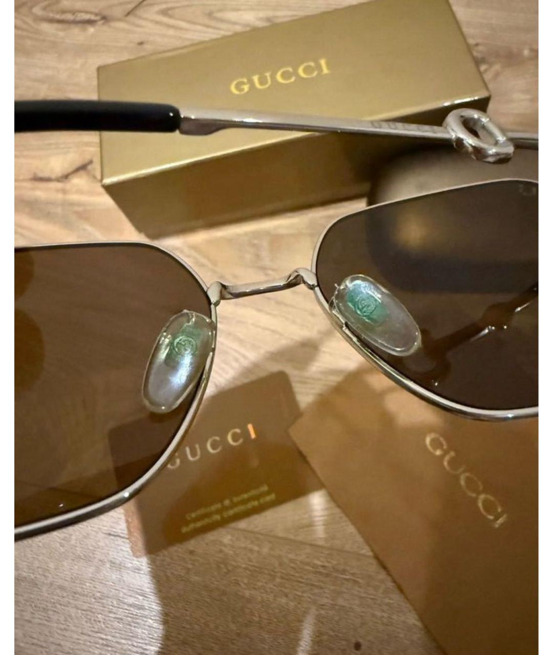 GUCCI Серебряные металлические солнцезащитные очки, фото 3