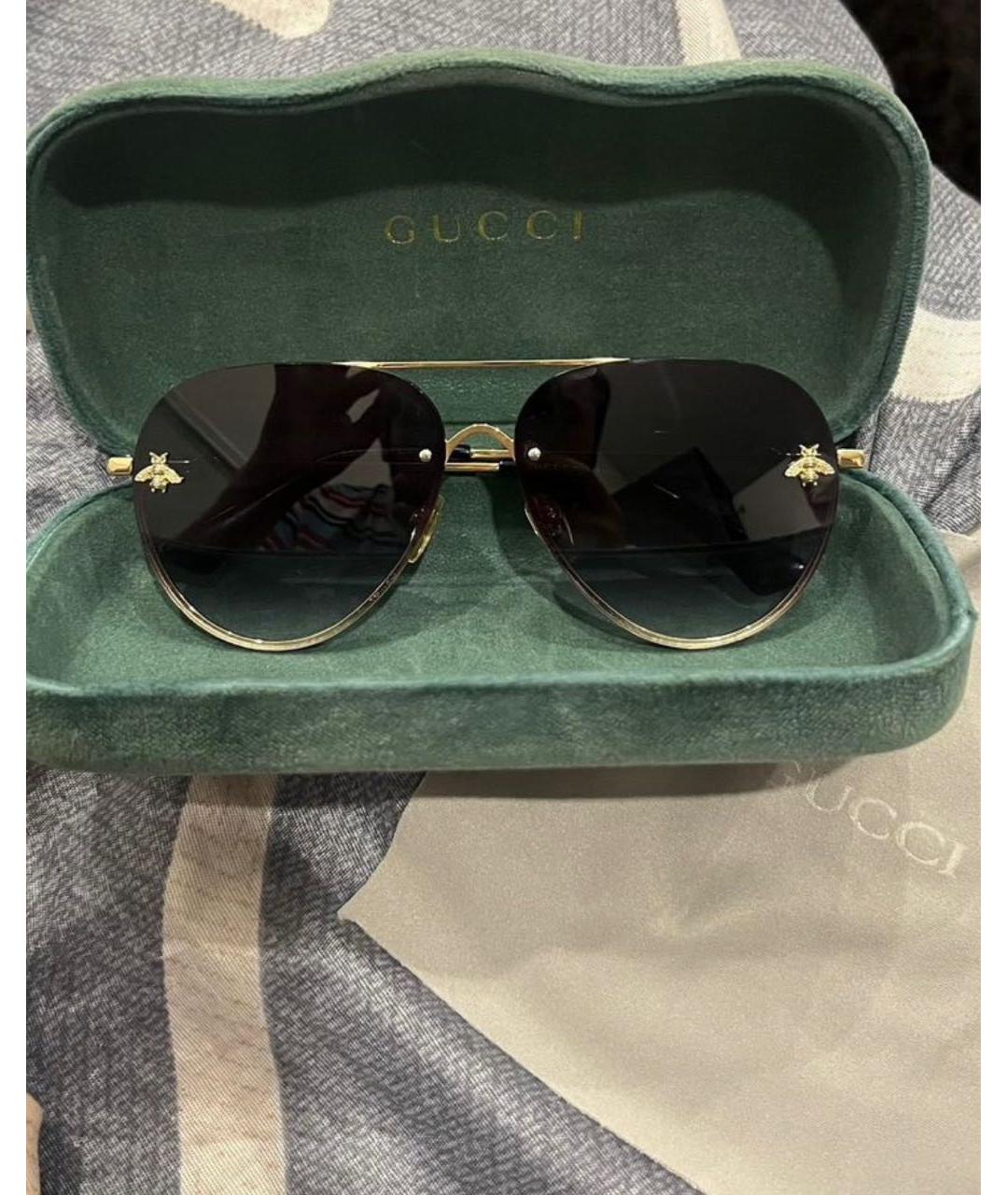 GUCCI Золотые металлические солнцезащитные очки, фото 7