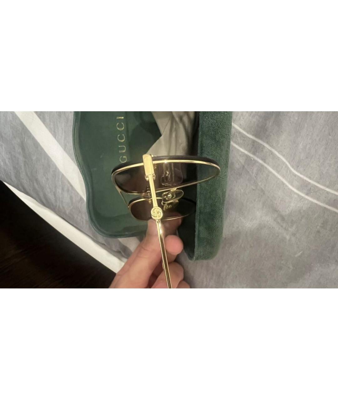 GUCCI Золотые металлические солнцезащитные очки, фото 3
