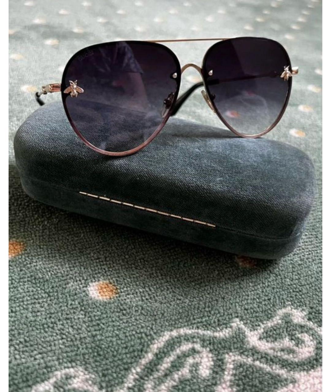 GUCCI Золотые металлические солнцезащитные очки, фото 2
